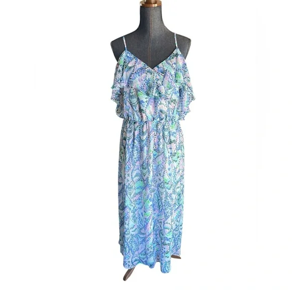 Lilly Pulitzer Zadie Maxi Dress Tails Of The Sea Purple Blue Green Size Large - Picture 5 of 13